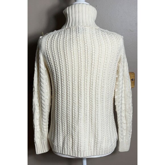 Gap Ivory Sweater Turtleneck 3D Texture Bobble Cable Cotton Wool Cottage Women S - Picture 3 of 10